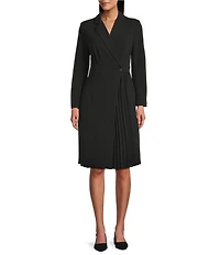 Investments Scuba Crepe Long Sleeve Blazer Pleated Fit and Flare Dress