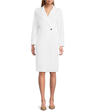Investments Scuba Crepe Long Sleeve Blazer Pleated Fit and Flare Dress