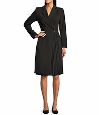 Investments Scuba Crepe Long Sleeve Blazer Pleated Fit and Flare Dress