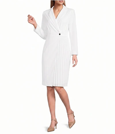 Investments Scuba Crepe Long Sleeve Blazer Pleated Fit and Flare Dress
