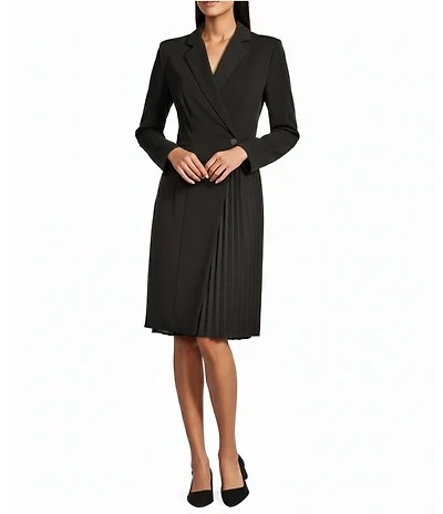 Investments Scuba Crepe Long Sleeve Blazer Pleated Fit and Flare Dress