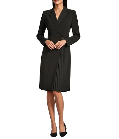 Investments Scuba Crepe Long Sleeve Blazer Pleated Fit and Flare Dress