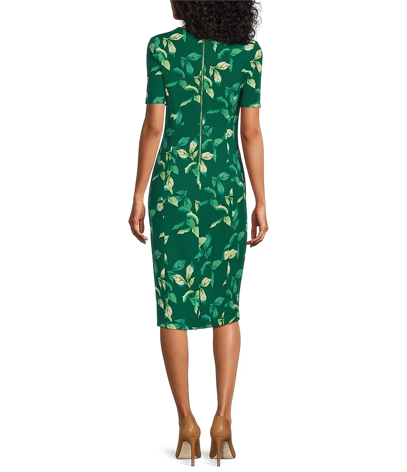 Investments Scuba Crepe Meadow Leaf Short Sleeve Sheath Dress