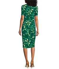 Investments Scuba Crepe Meadow Leaf Short Sleeve Sheath Dress