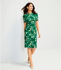 Investments Scuba Crepe Meadow Leaf Short Sleeve Sheath Dress