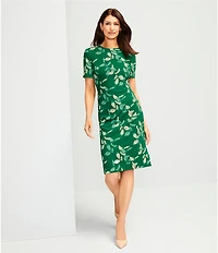 Investments Scuba Crepe Meadow Leaf Short Sleeve Sheath Dress