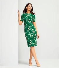 Investments Scuba Crepe Meadow Leaf Short Sleeve Sheath Dress