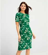 Investments Scuba Crepe Meadow Leaf Short Sleeve Sheath Dress