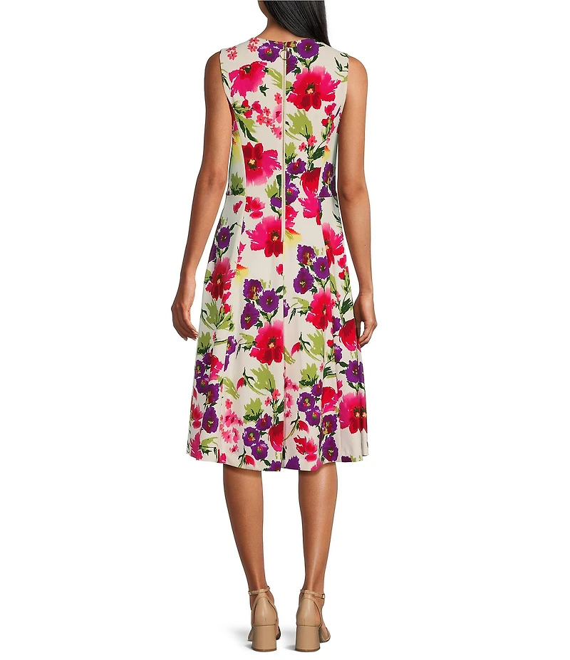 Investments Scuba Crepe Multi Floral Sleeveless Fit and Flare Dress