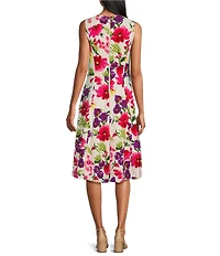 Investments Scuba Crepe Multi Floral Sleeveless Fit and Flare Dress