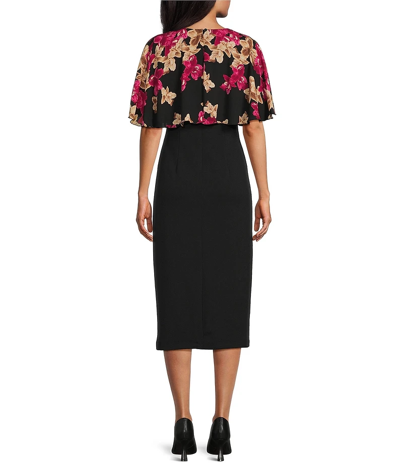Investments Scuba Crepe Removable Cape Crew Neck Sheath Dress