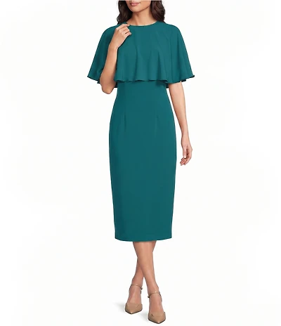 Investments Scuba Crepe Removable Cape Crew Neck Sheath Dress