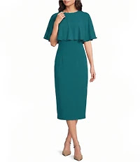 Investments Scuba Crepe Removable Cape Crew Neck Sheath Dress