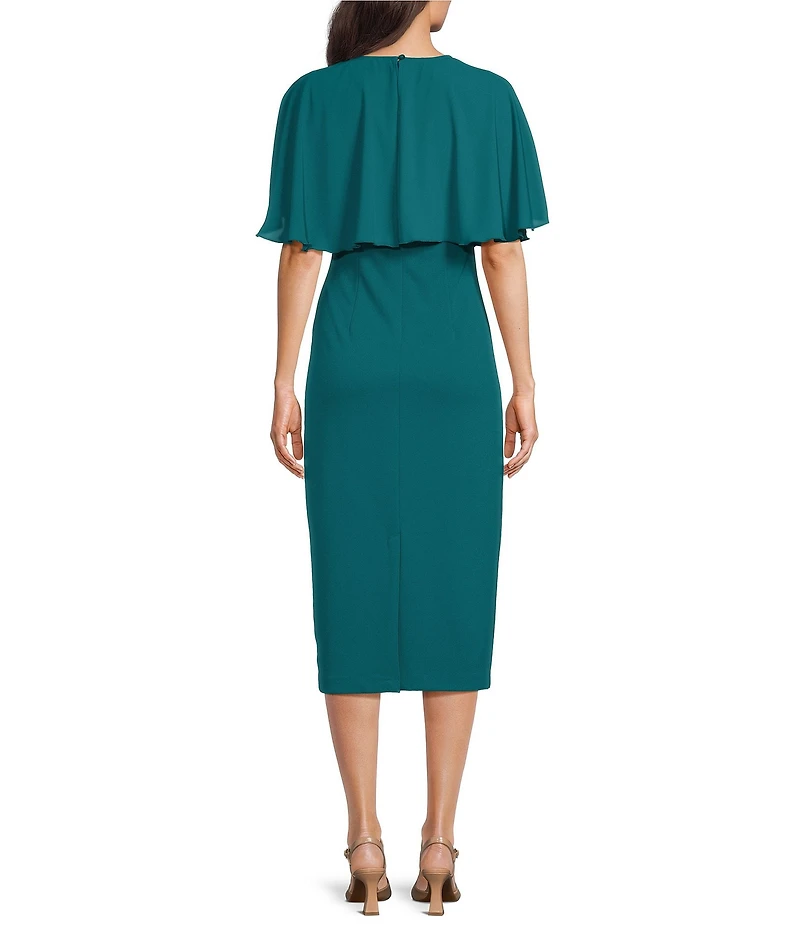 Investments Scuba Crepe Removable Cape Crew Neck Sheath Dress