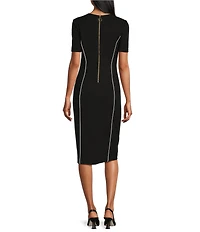Investments Scuba Crepe Short Sleeve Contrast Piping Sheath Dress