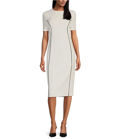 Investments Scuba Crepe Short Sleeve Contrast Piping Sheath Dress