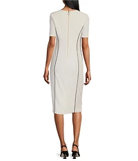 Investments Scuba Crepe Short Sleeve Contrast Piping Sheath Dress