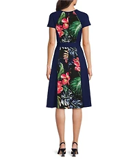 Investments Scuba Crepe Short Sleeve Crew Neck Tie Belt Fit and Flare Dress