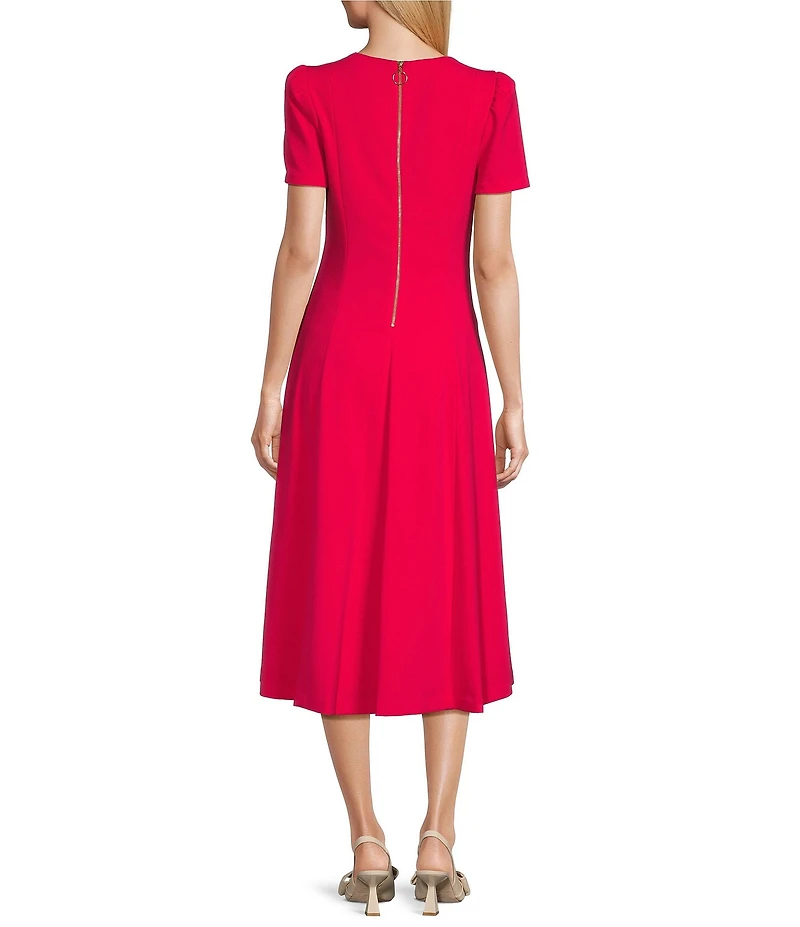 Investments Scuba Crepe Short Sleeve Fit and Flare V-Neck Dress