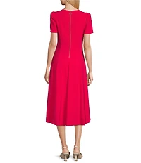 Investments Scuba Crepe Short Sleeve Fit and Flare V-Neck Dress