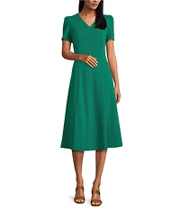 Investments Scuba Crepe Short Sleeve Fit and Flare V-Neck Dress