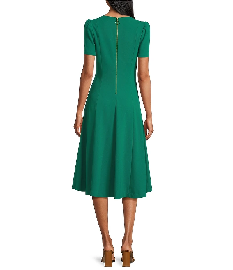 Investments Scuba Crepe Short Sleeve Fit and Flare V-Neck Dress