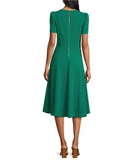 Investments Scuba Crepe Short Sleeve Fit and Flare V-Neck Dress