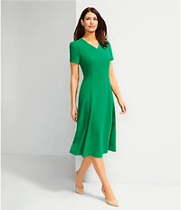 Investments Scuba Crepe Short Sleeve Fit and Flare V-Neck Dress