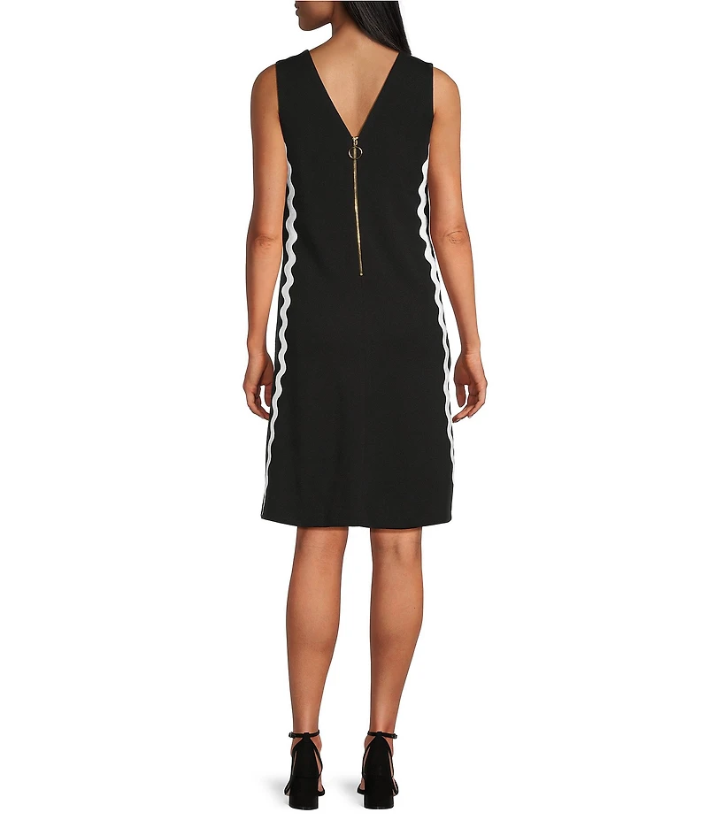 Investments Scuba Crepe Sleeveless V-Neck Zigzag Side Trim A-Line Dress