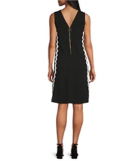 Investments Scuba Crepe Sleeveless V-Neck Zigzag Side Trim A-Line Dress