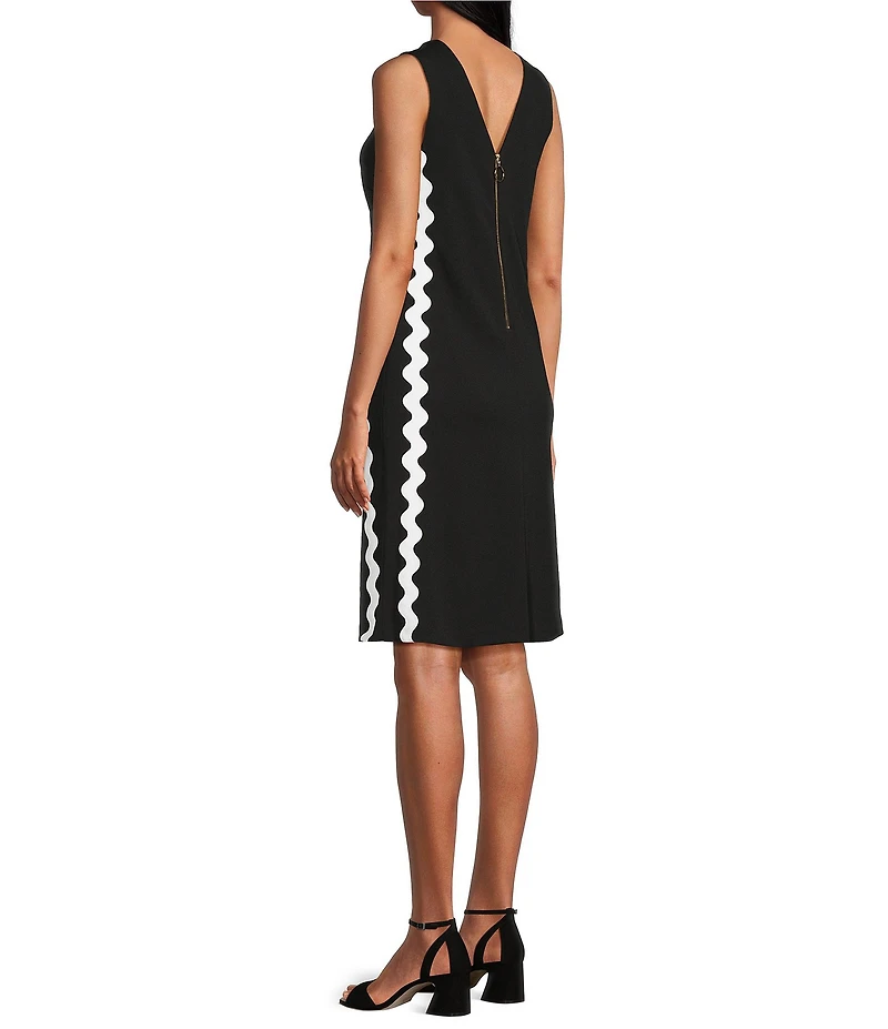 Investments Scuba Crepe Sleeveless V-Neck Zigzag Side Trim A-Line Dress