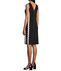 Investments Scuba Crepe Sleeveless V-Neck Zigzag Side Trim A-Line Dress