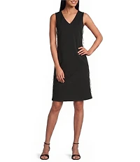 Investments Scuba Crepe Sleeveless V-Neck Zigzag Side Trim A-Line Dress
