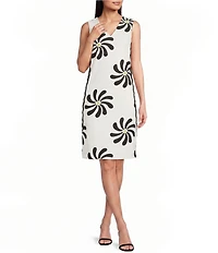 Investments Scuba Crepe Sleeveless V-Neck Zigzag Side Trim A-Line Dress