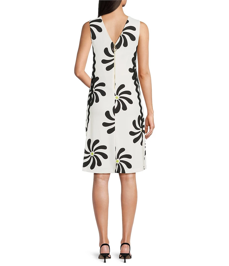 Investments Scuba Crepe Sleeveless V-Neck Zigzag Side Trim A-Line Dress