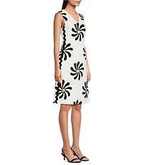Investments Scuba Crepe Sleeveless V-Neck Zigzag Side Trim A-Line Dress