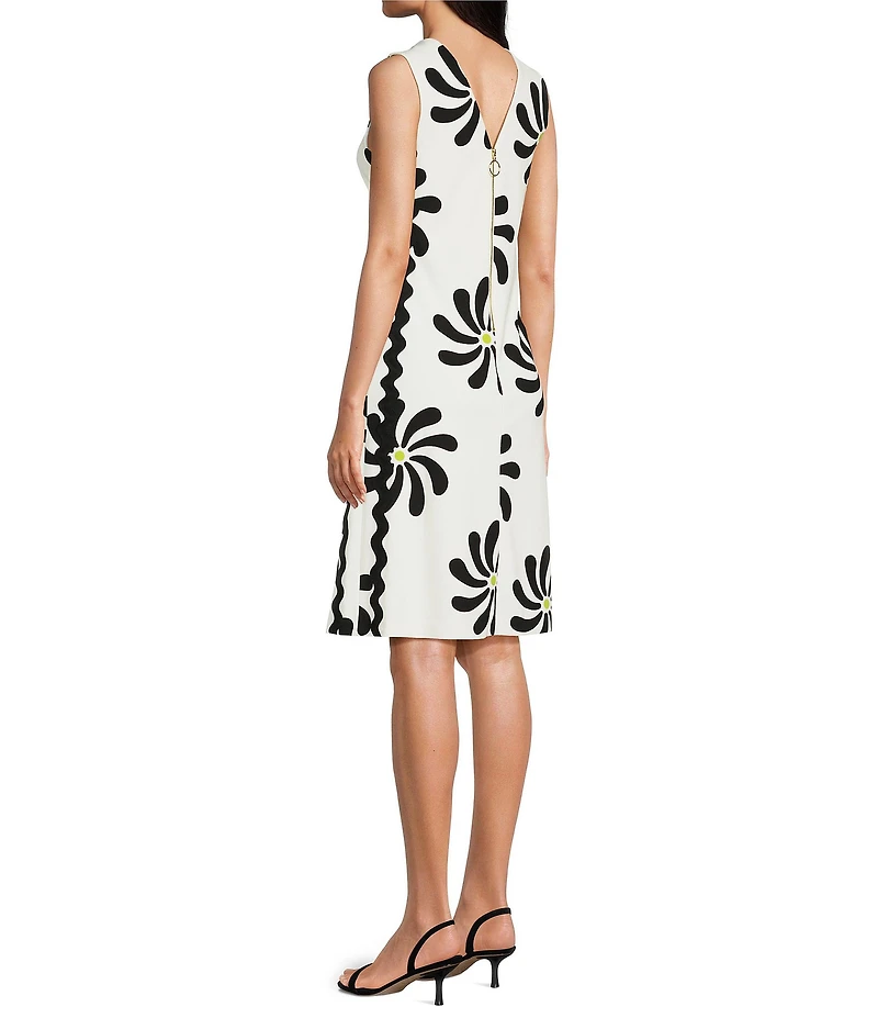 Investments Scuba Crepe Sleeveless V-Neck Zigzag Side Trim A-Line Dress