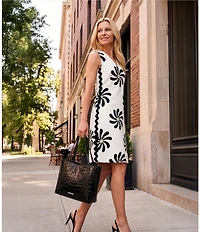 Investments Scuba Crepe Sleeveless V-Neck Zigzag Side Trim A-Line Dress