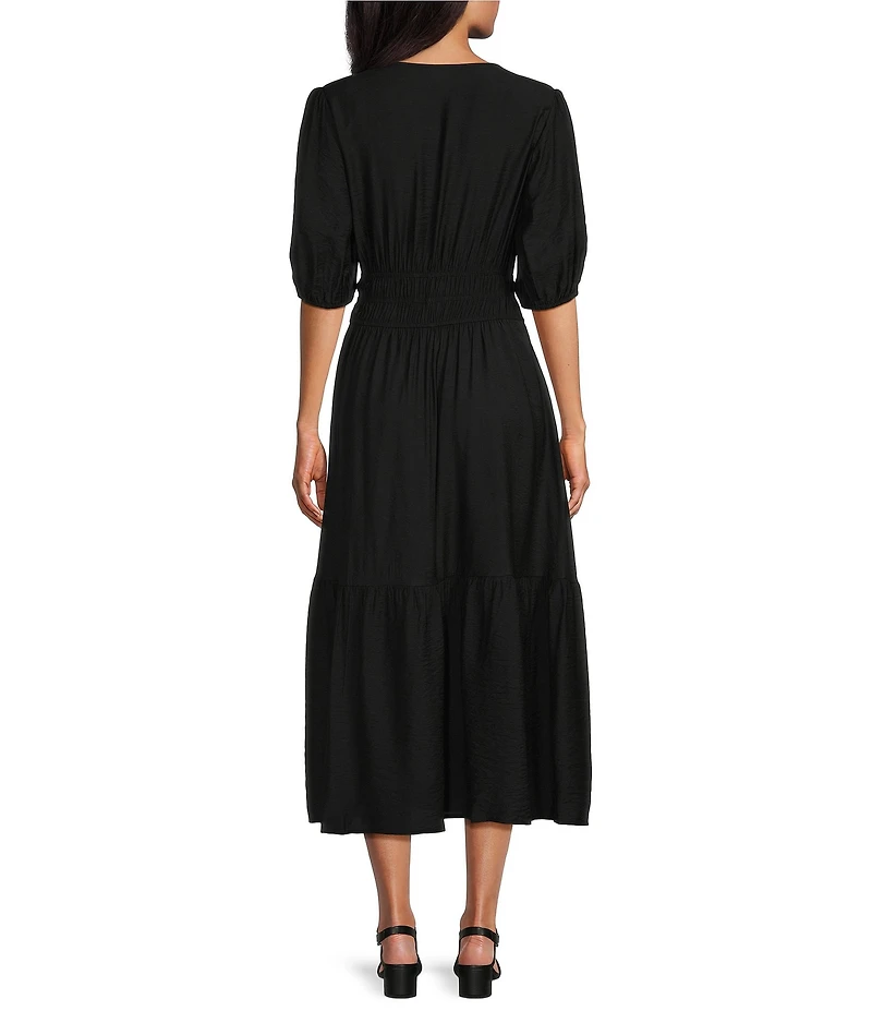 Investments Short Cuff Sleeve Split Round Neck Crinkle Dress