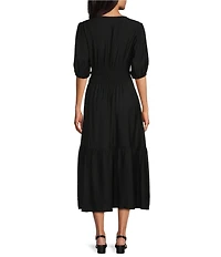 Investments Short Cuff Sleeve Split Round Neck Crinkle Dress