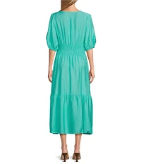 Investments Short Cuff Sleeve Split Round Neck Crinkle Dress