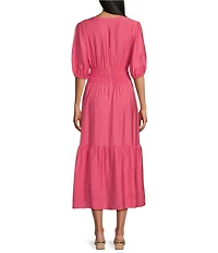 Investments Short Cuff Sleeve Split Round Neck Crinkle Dress