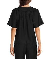 Investments Short Ruffle Sleeve Split V-Neck Crinkle Blouse
