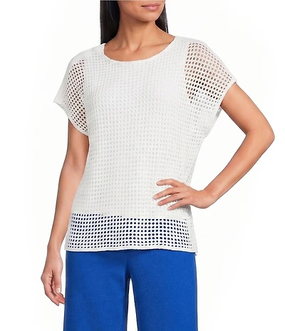 Investments Short Sleeve Crew Neck Open Stitch Top