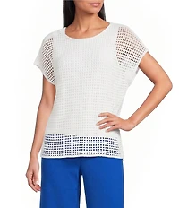 Investments Short Sleeve Crew Neck Open Stitch Top
