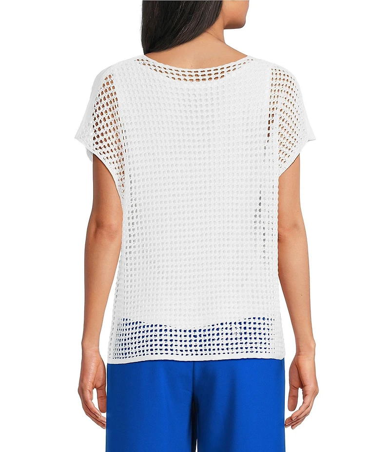 Investments Short Sleeve Crew Neck Open Stitch Top