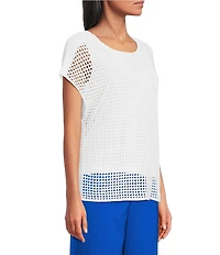 Investments Short Sleeve Crew Neck Open Stitch Top