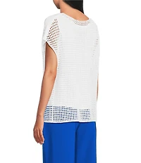 Investments Short Sleeve Crew Neck Open Stitch Top