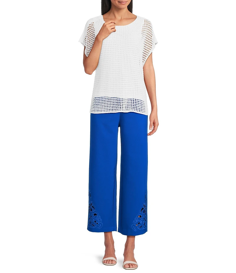 Investments Short Sleeve Crew Neck Open Stitch Top