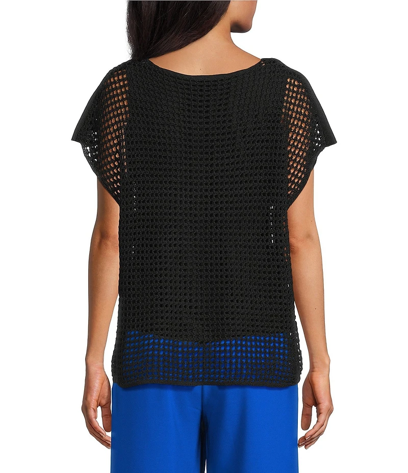 Investments Short Sleeve Crew Neck Open Stitch Top